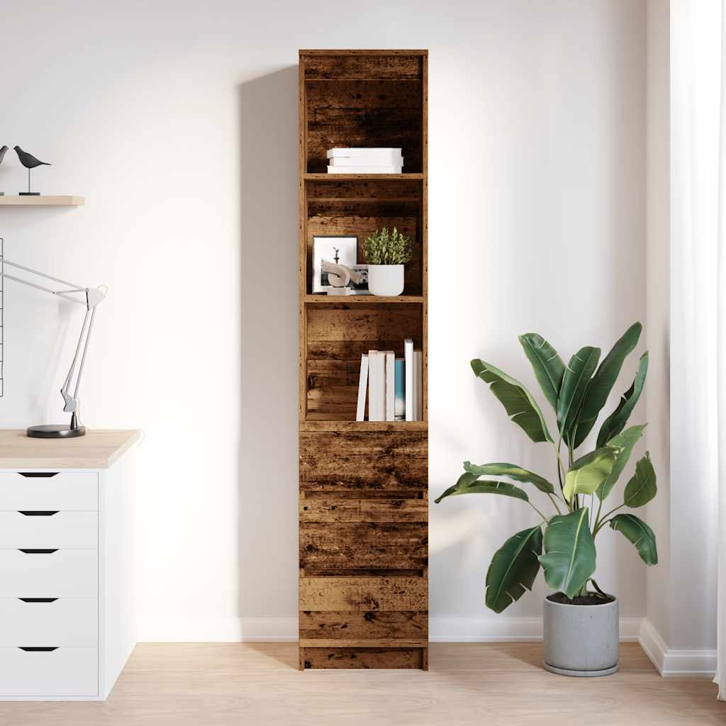 Hoge kast 37,5x35x180 cm bewerkt hout oud houtkleurig is nu te koop bij PeponiXL, paradijselijk wonen!