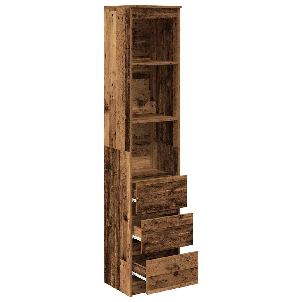 Hoge kast 37,5x35x180 cm bewerkt hout oud houtkleurig is nu te koop bij PeponiXL, paradijselijk wonen!