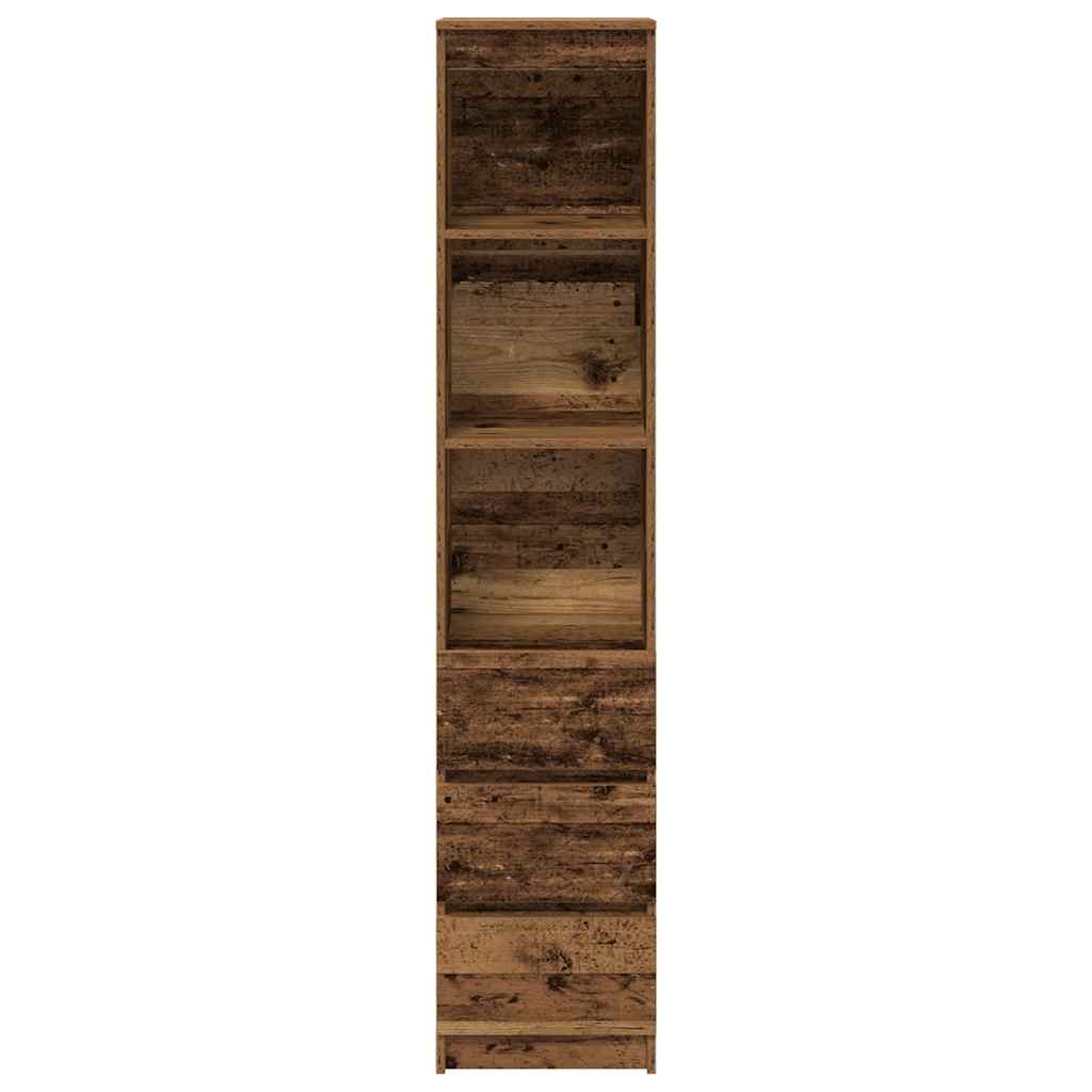 Hoge kast 37,5x35x180 cm bewerkt hout oud houtkleurig is nu te koop bij PeponiXL, paradijselijk wonen!