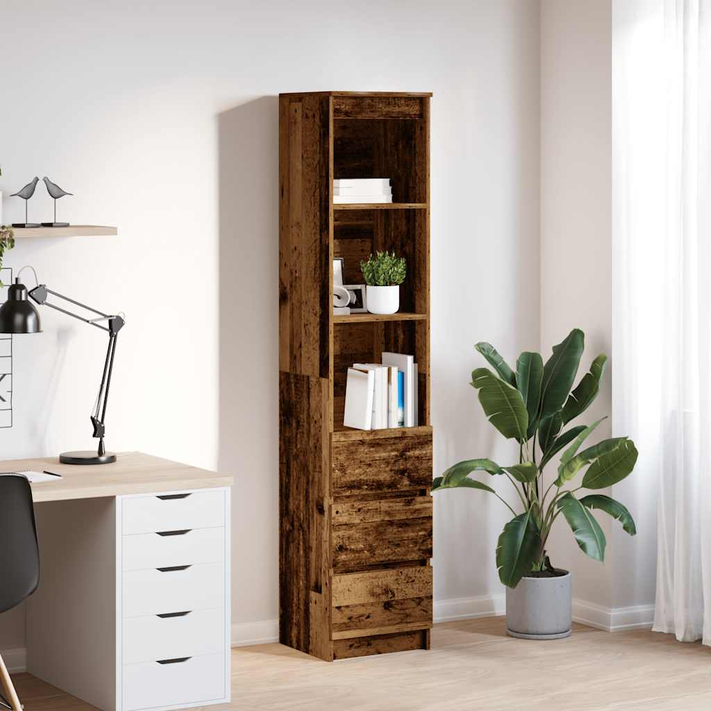 Hoge kast 37,5x35x180 cm bewerkt hout oud houtkleurig is nu te koop bij PeponiXL, paradijselijk wonen!