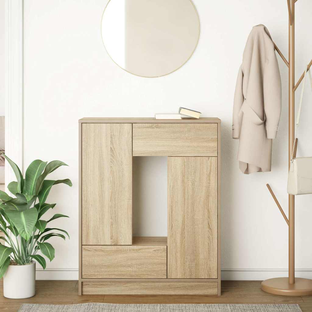 Dressoir met lades en deuren 73x31x90 cm sonoma eikenkleurig is nu te koop bij PeponiXL, paradijselijk wonen!