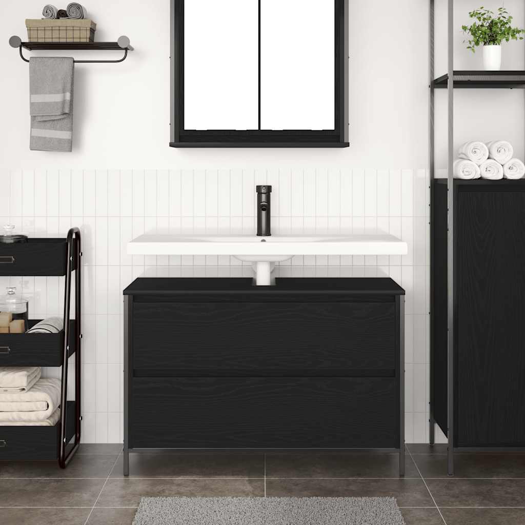 Badkamerkast met lades 90x34,5x60 cm zwart eikenkleurig is nu te koop bij PeponiXL, paradijselijk wonen!