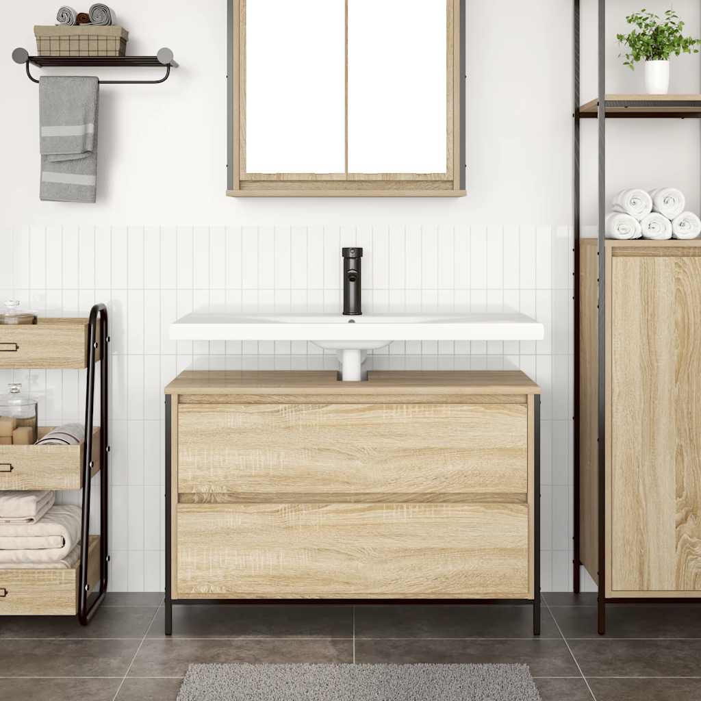 Badkamerkast met lades 90x34,5x60 cm Sonoma eikenkleurig is nu te koop bij PeponiXL, paradijselijk wonen!