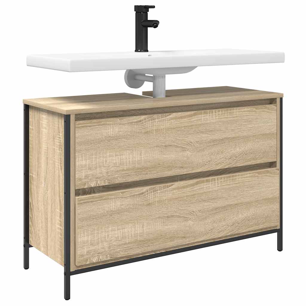 Badkamerkast met lades 90x34,5x60 cm Sonoma eikenkleurig is nu te koop bij PeponiXL, paradijselijk wonen!