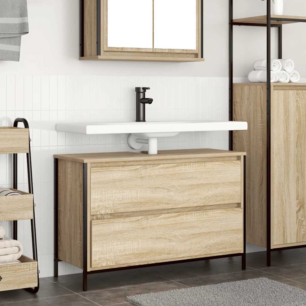 Badkamerkast met lades 90x34,5x60 cm Sonoma eikenkleurig is nu te koop bij PeponiXL, paradijselijk wonen!