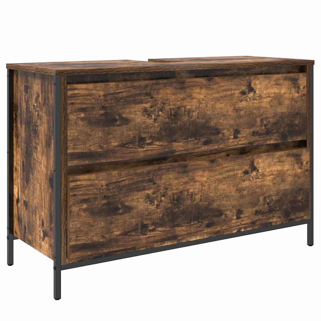 Badkamerkast met lades 90x34,5x60 cm gerookt eikenkleurig is nu te koop bij PeponiXL, paradijselijk wonen!