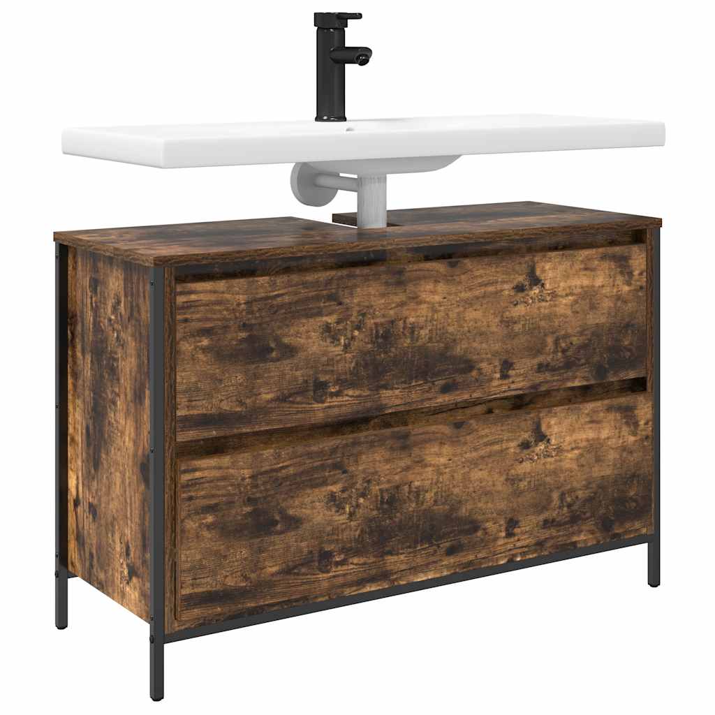 Badkamerkast met lades 90x34,5x60 cm gerookt eikenkleurig is nu te koop bij PeponiXL, paradijselijk wonen!