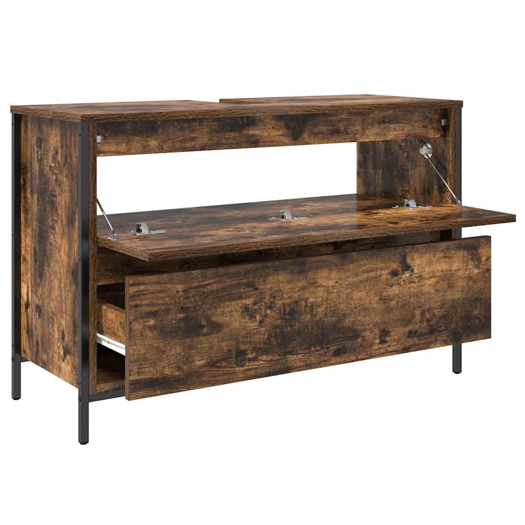 Badkamerkast met lades 90x34,5x60 cm gerookt eikenkleurig is nu te koop bij PeponiXL, paradijselijk wonen!