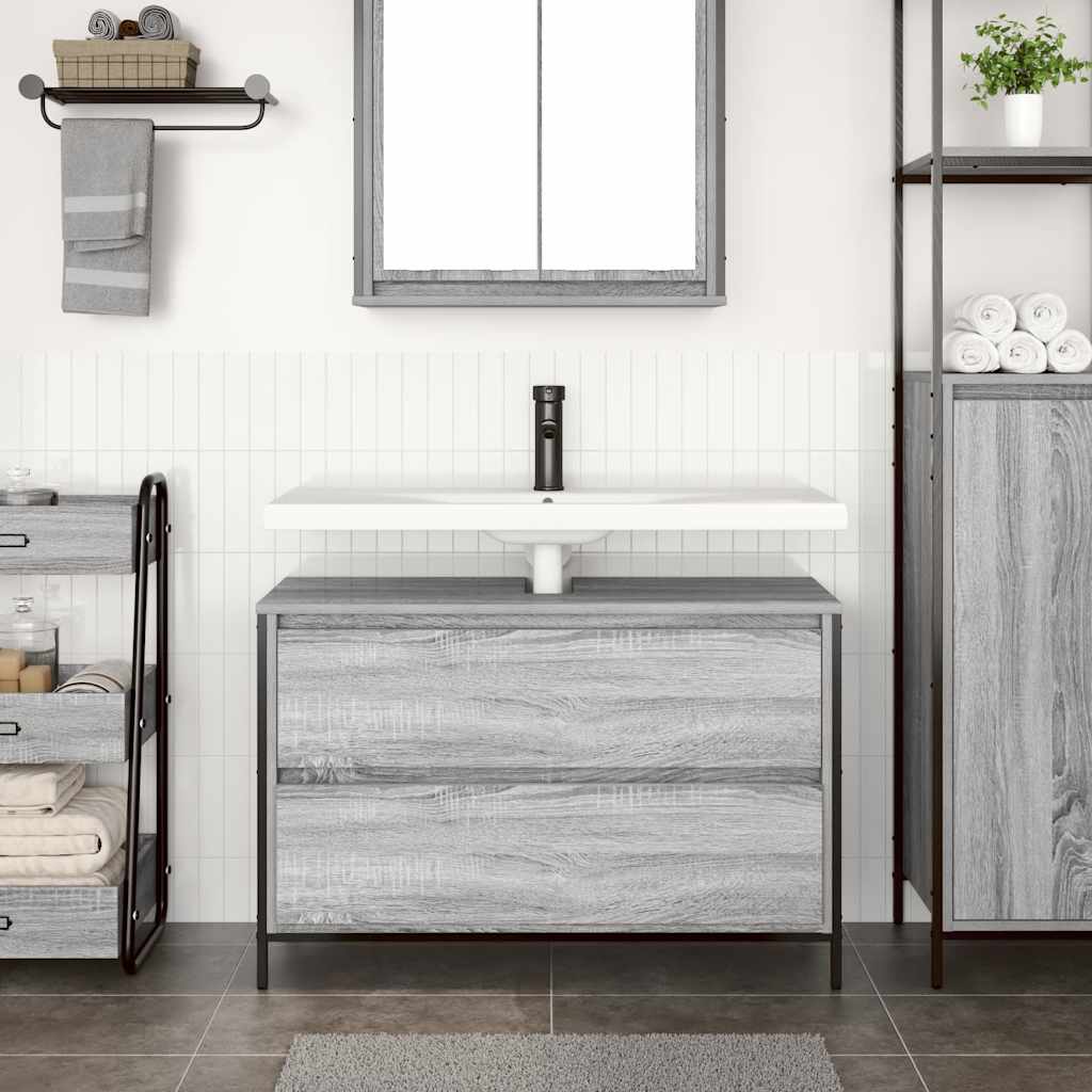 Badkamerkast met lades 90x34,5x60 cm grijs sonoma is nu te koop bij PeponiXL, paradijselijk wonen!