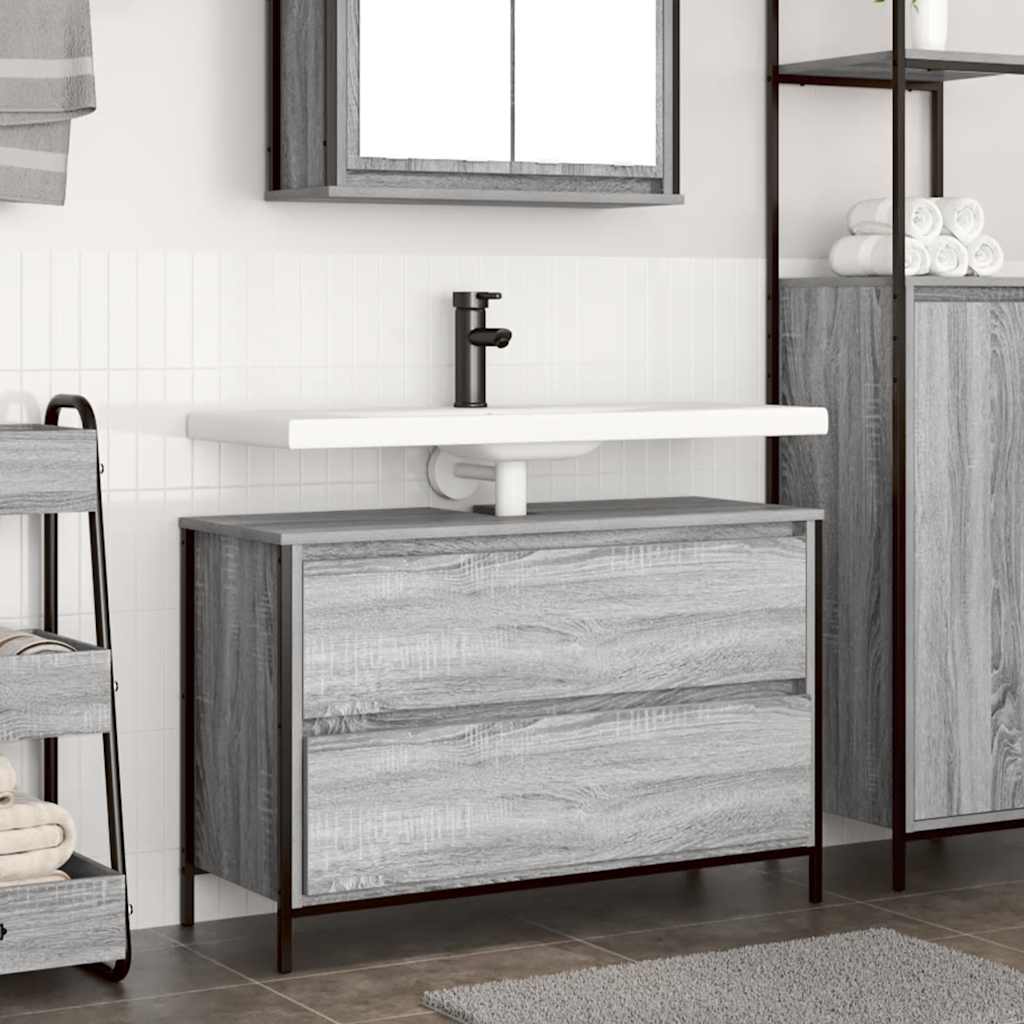 Badkamerkast met lades 90x34,5x60 cm grijs sonoma is nu te koop bij PeponiXL, paradijselijk wonen!