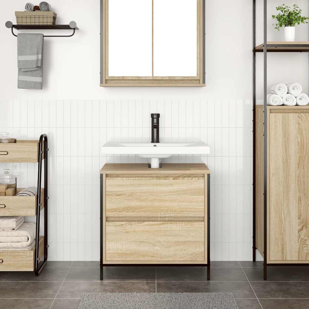 Badkamerwastafelkast met lades 60x34,5x60cm Sonoma eikenkleurig is nu te koop bij PeponiXL, paradijselijk wonen!