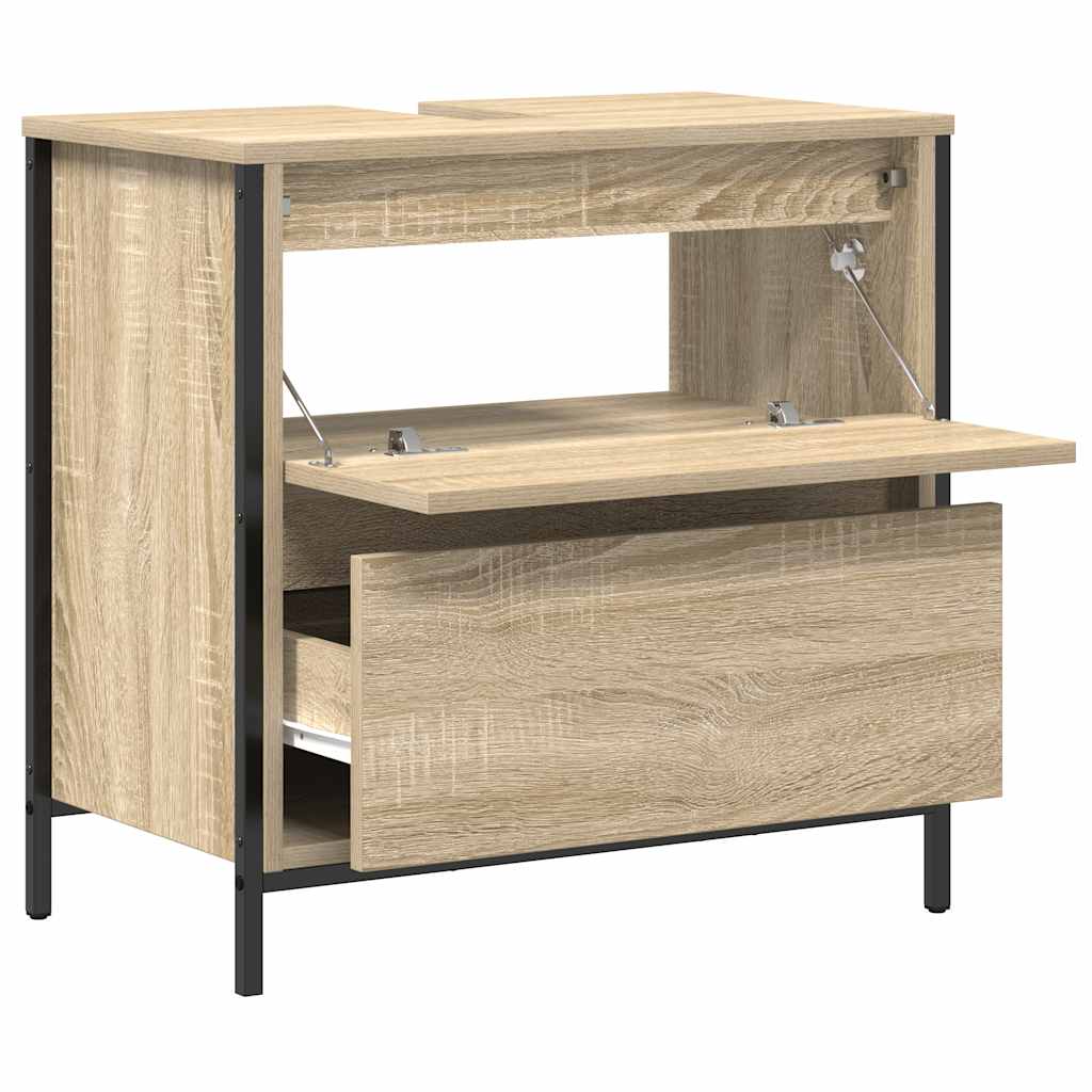 Badkamerwastafelkast met lades 60x34,5x60cm Sonoma eikenkleurig is nu te koop bij PeponiXL, paradijselijk wonen!