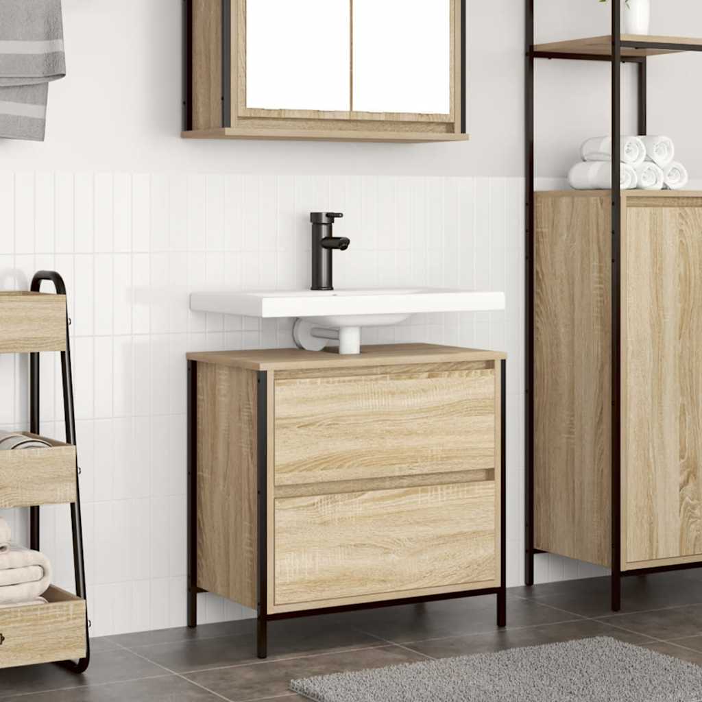 Badkamerwastafelkast met lades 60x34,5x60cm Sonoma eikenkleurig is nu te koop bij PeponiXL, paradijselijk wonen!