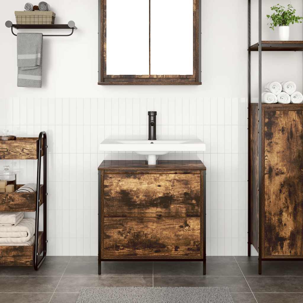 Badkamerkast met lades 60x34,5x60 cm gerookt eikenkleurig is nu te koop bij PeponiXL, paradijselijk wonen!