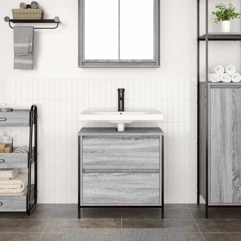 Badkamerkast met lades 60x34,5x60 cm grijs Sonoma is nu te koop bij PeponiXL, paradijselijk wonen!
