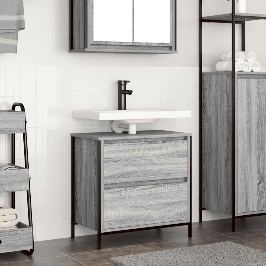 Badkamerkast met lades 60x34,5x60 cm grijs Sonoma is nu te koop bij PeponiXL, paradijselijk wonen!