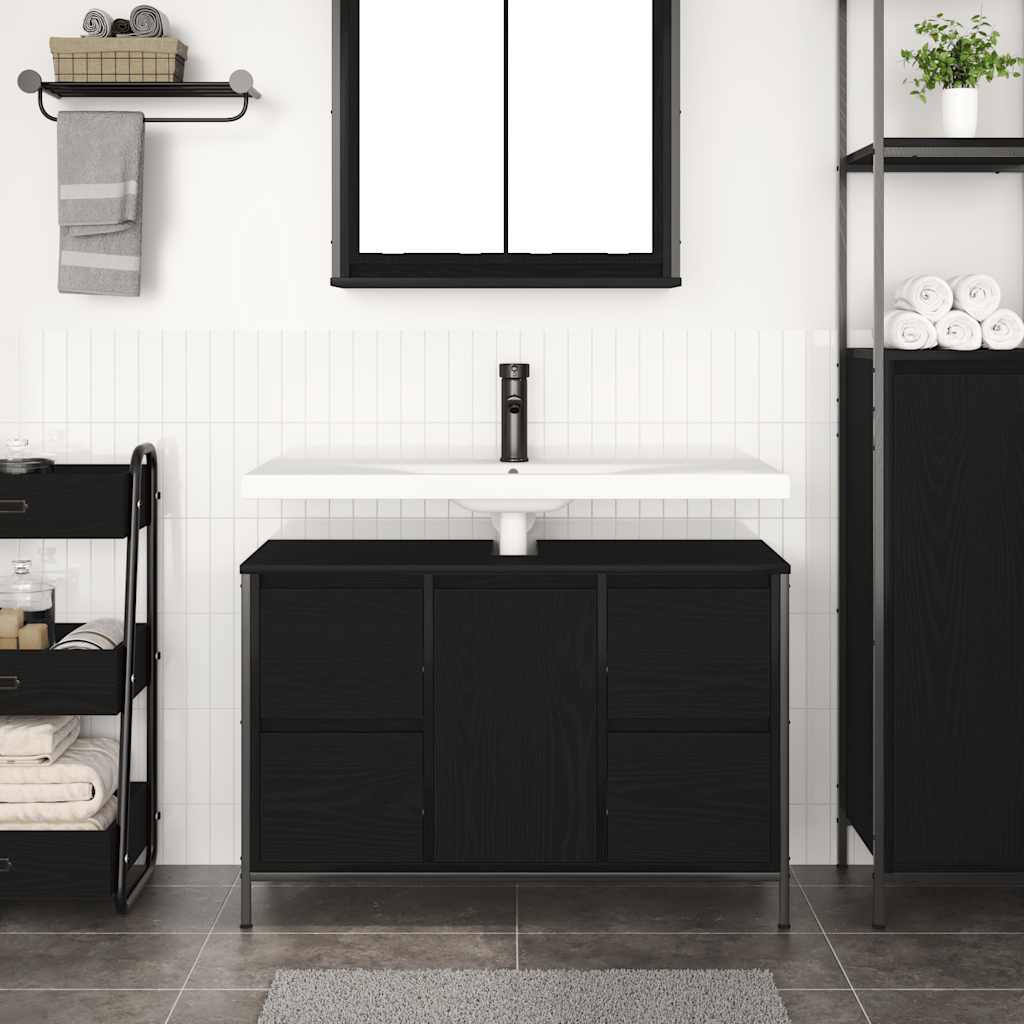 Wastafelkast met lades 90x34,5x60 cm zwart eikenkleurig is nu te koop bij PeponiXL, paradijselijk wonen!