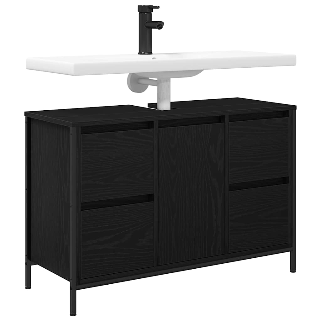 Wastafelkast met lades 90x34,5x60 cm zwart eikenkleurig is nu te koop bij PeponiXL, paradijselijk wonen!