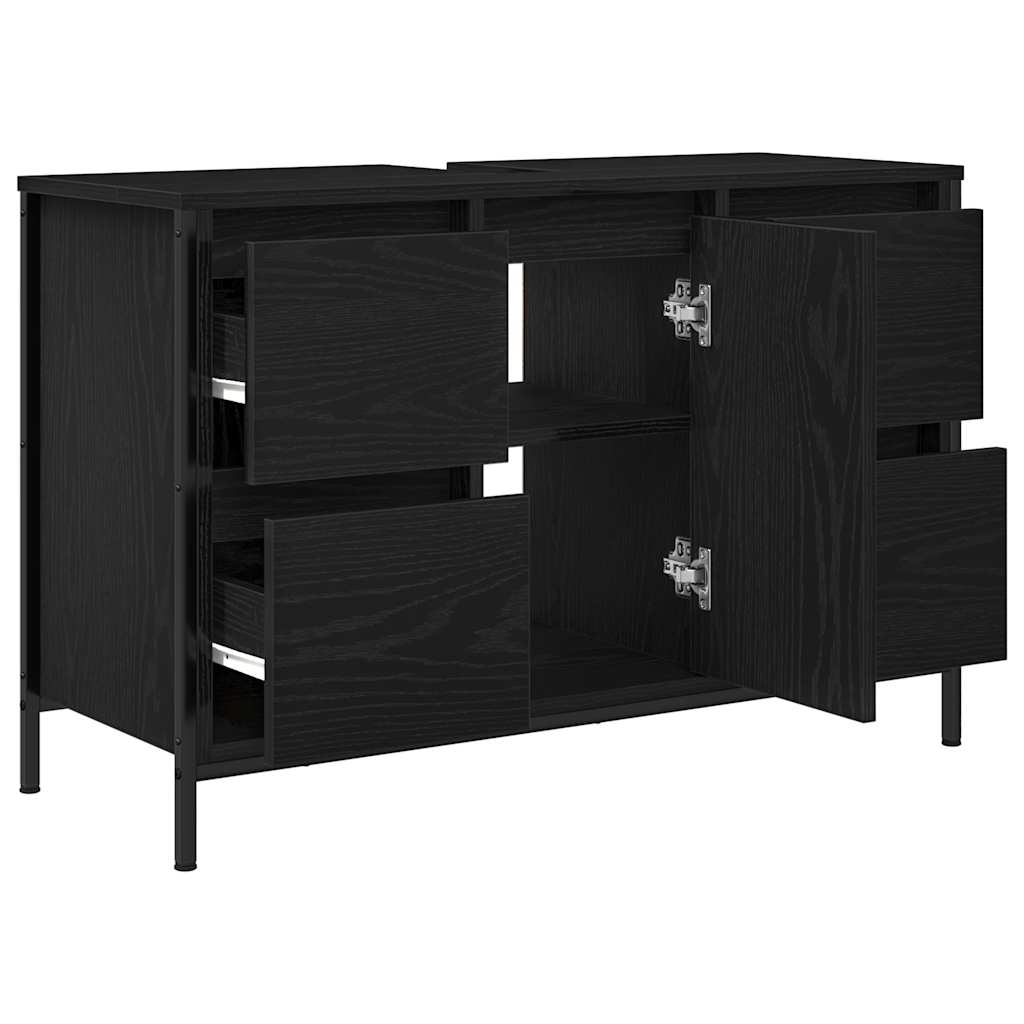 Wastafelkast met lades 90x34,5x60 cm zwart eikenkleurig is nu te koop bij PeponiXL, paradijselijk wonen!