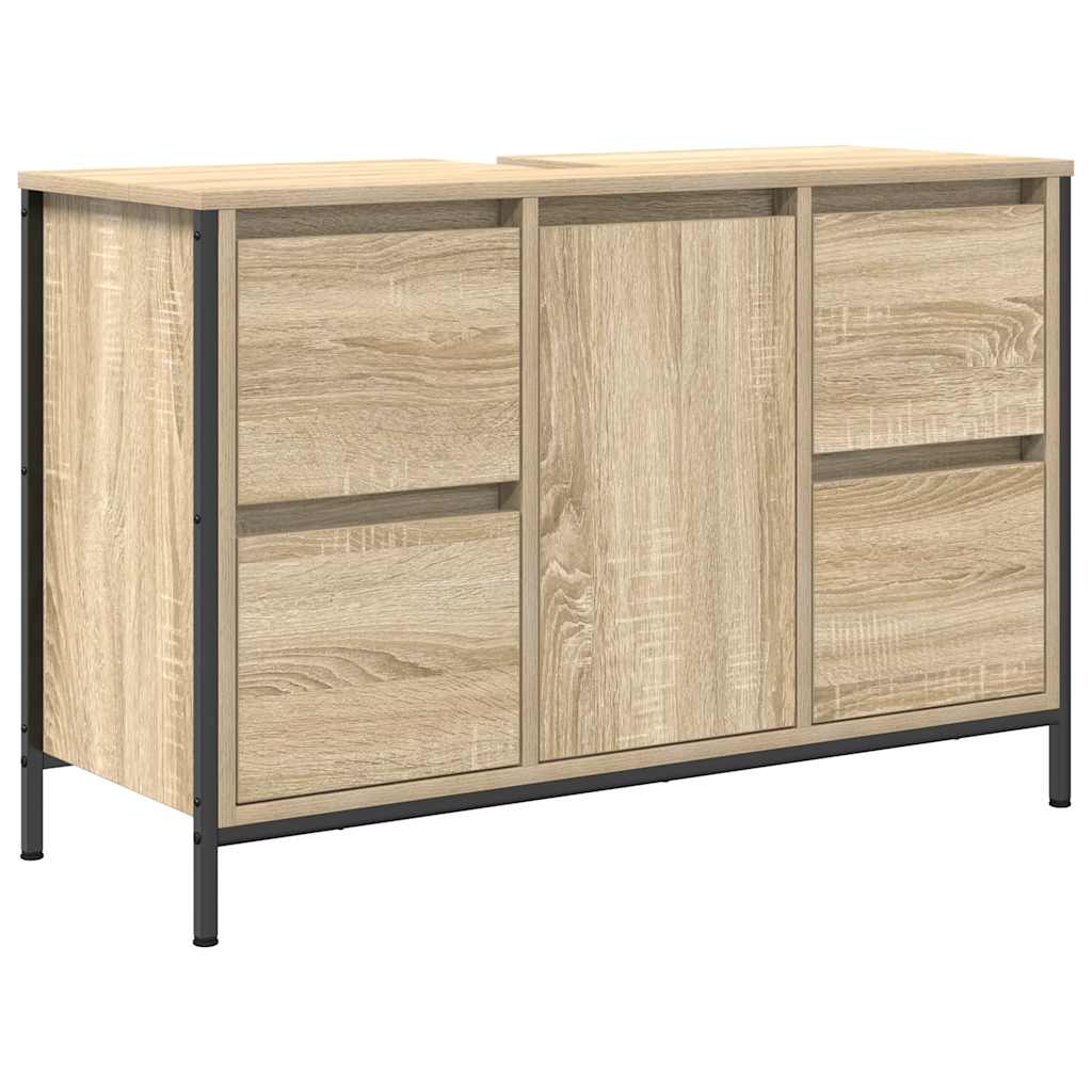 Wastafelkast met lades 90x34,5x60 cm sonoma eikenkleurig is nu te koop bij PeponiXL, paradijselijk wonen!