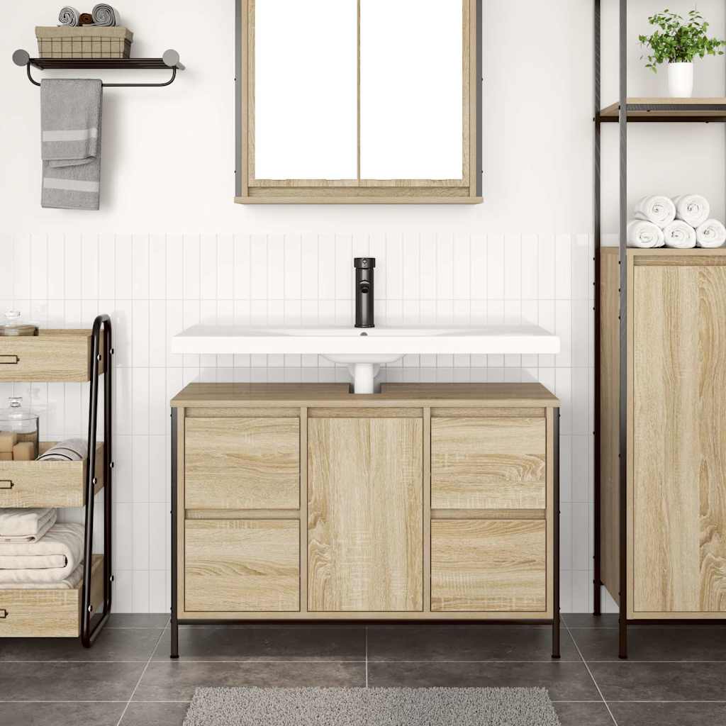 Wastafelkast met lades 90x34,5x60 cm sonoma eikenkleurig is nu te koop bij PeponiXL, paradijselijk wonen!