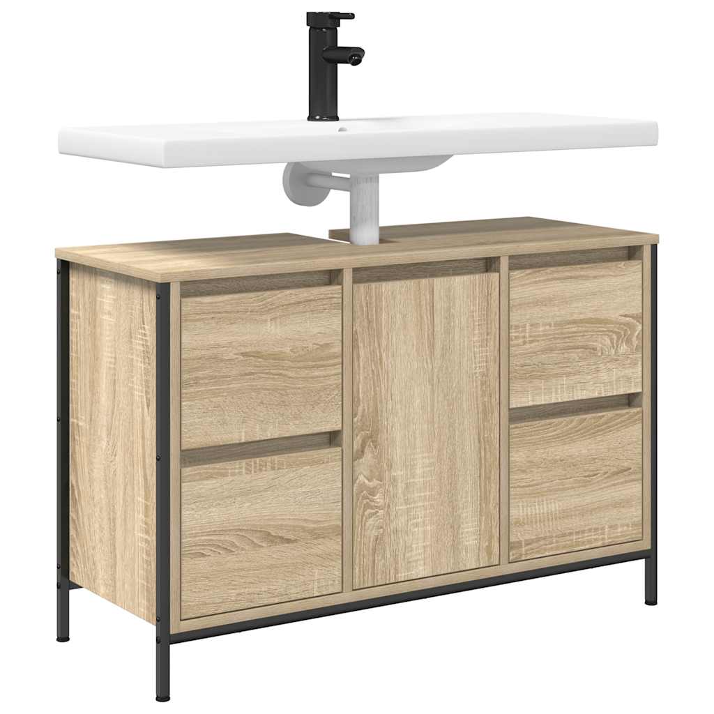 Wastafelkast met lades 90x34,5x60 cm sonoma eikenkleurig is nu te koop bij PeponiXL, paradijselijk wonen!