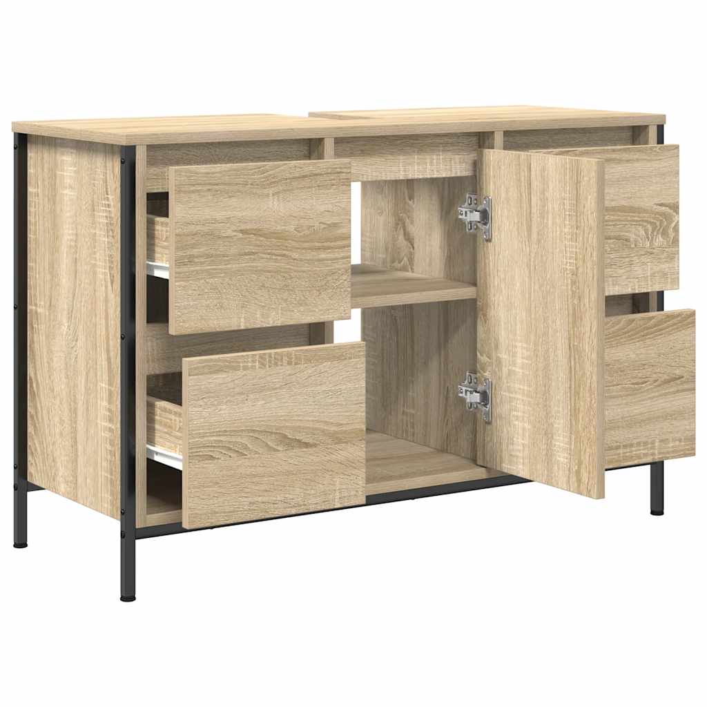 Wastafelkast met lades 90x34,5x60 cm sonoma eikenkleurig is nu te koop bij PeponiXL, paradijselijk wonen!