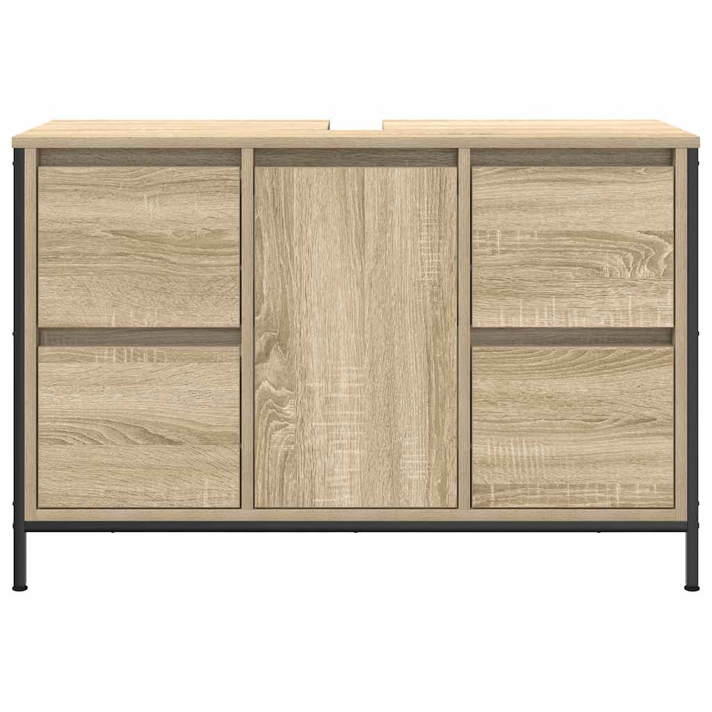 Wastafelkast met lades 90x34,5x60 cm sonoma eikenkleurig is nu te koop bij PeponiXL, paradijselijk wonen!