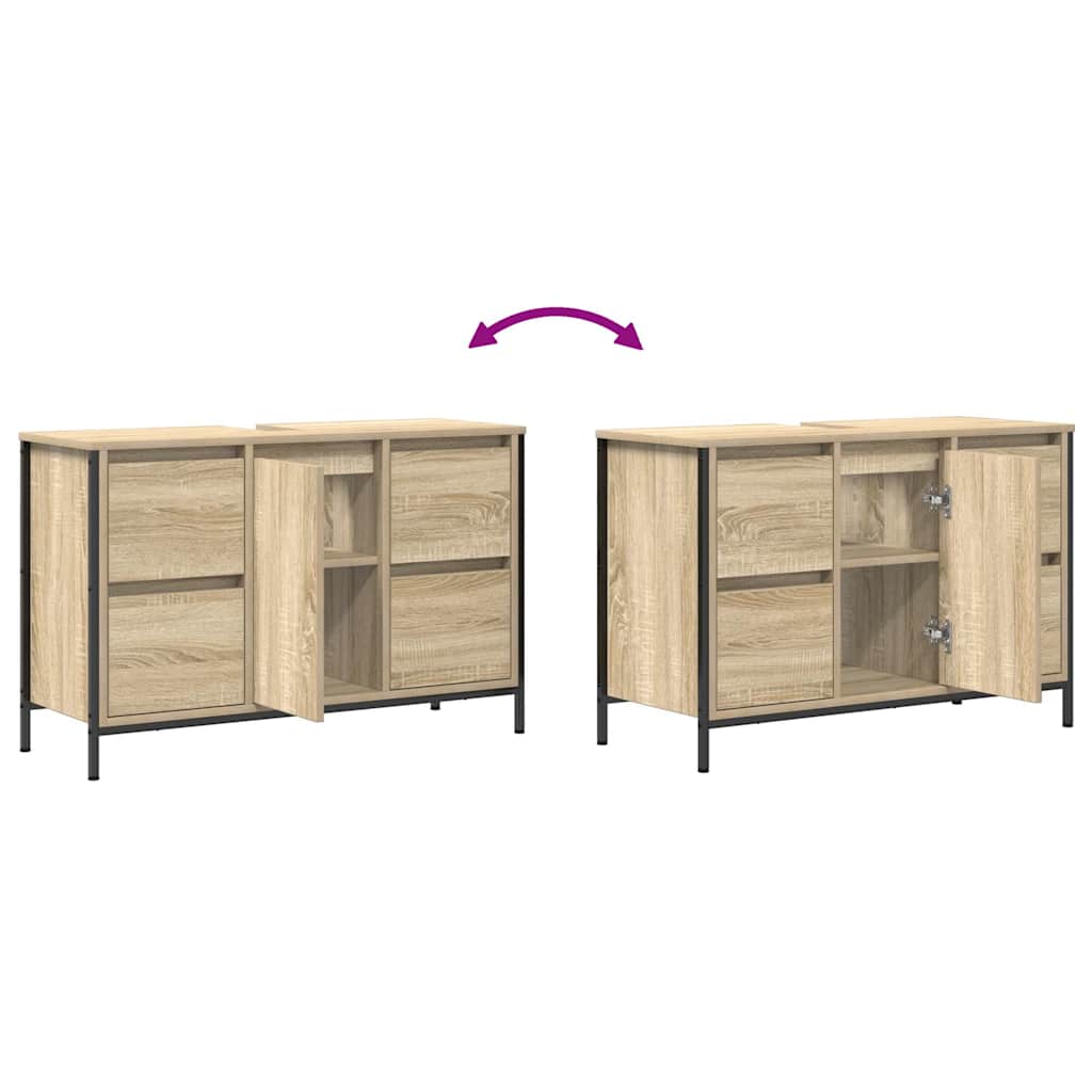 Wastafelkast met lades 90x34,5x60 cm sonoma eikenkleurig is nu te koop bij PeponiXL, paradijselijk wonen!