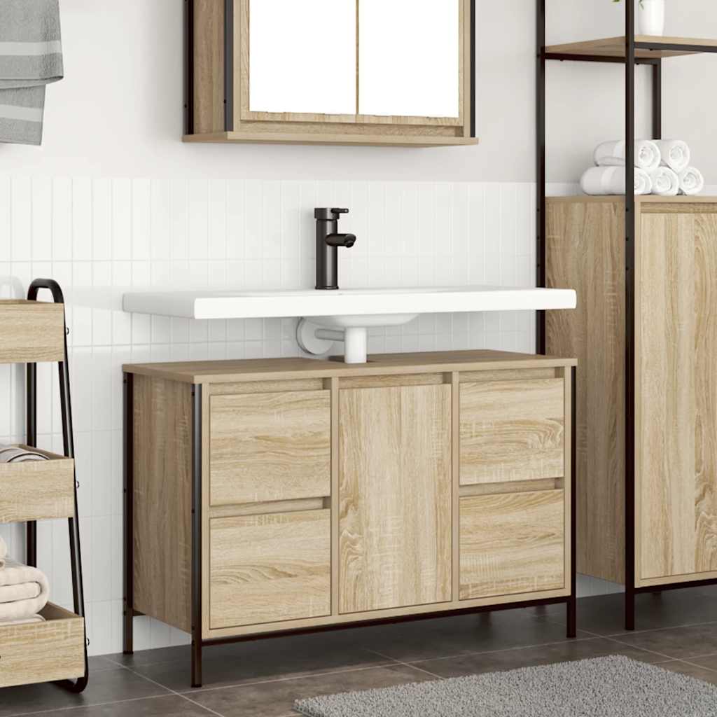 Wastafelkast met lades 90x34,5x60 cm sonoma eikenkleurig is nu te koop bij PeponiXL, paradijselijk wonen!