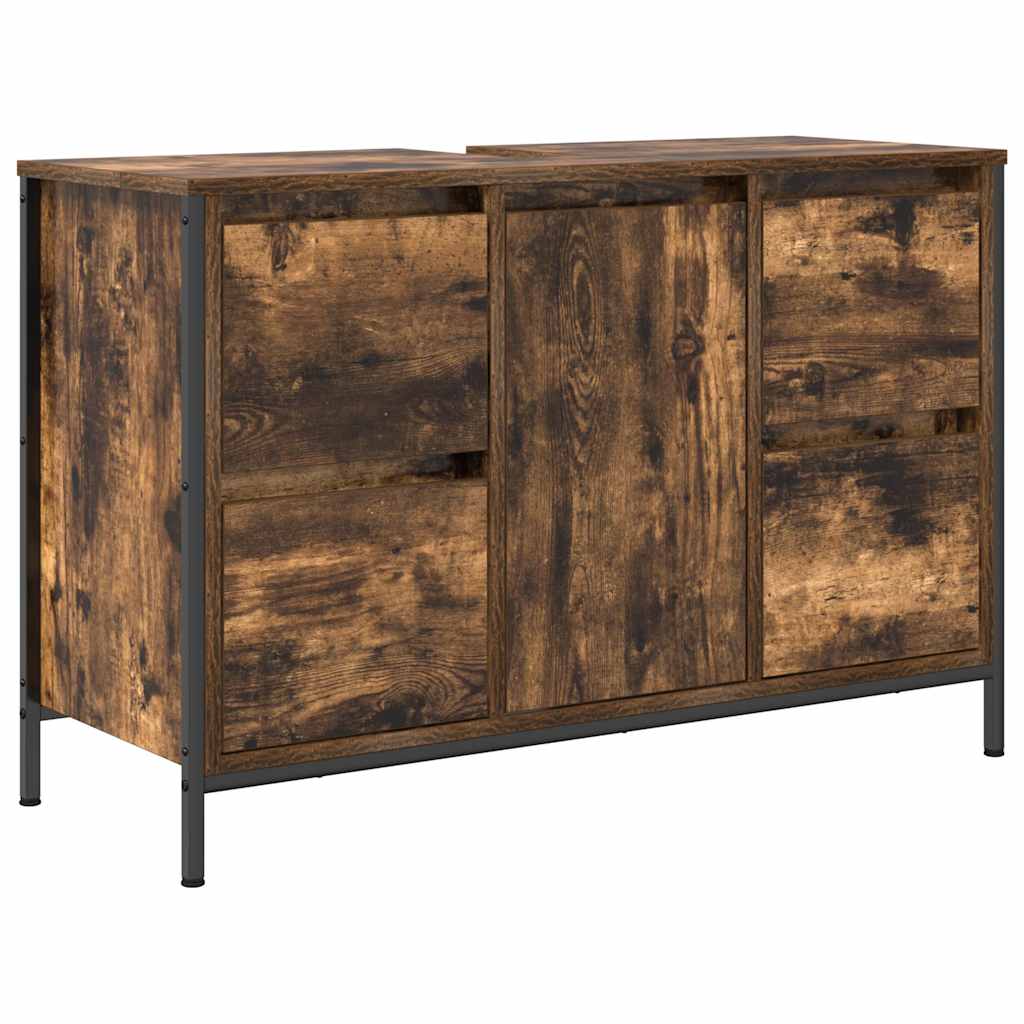 Wastafelkast met lades 90x34,5x60 cm gerookt eikenkleurig is nu te koop bij PeponiXL, paradijselijk wonen!