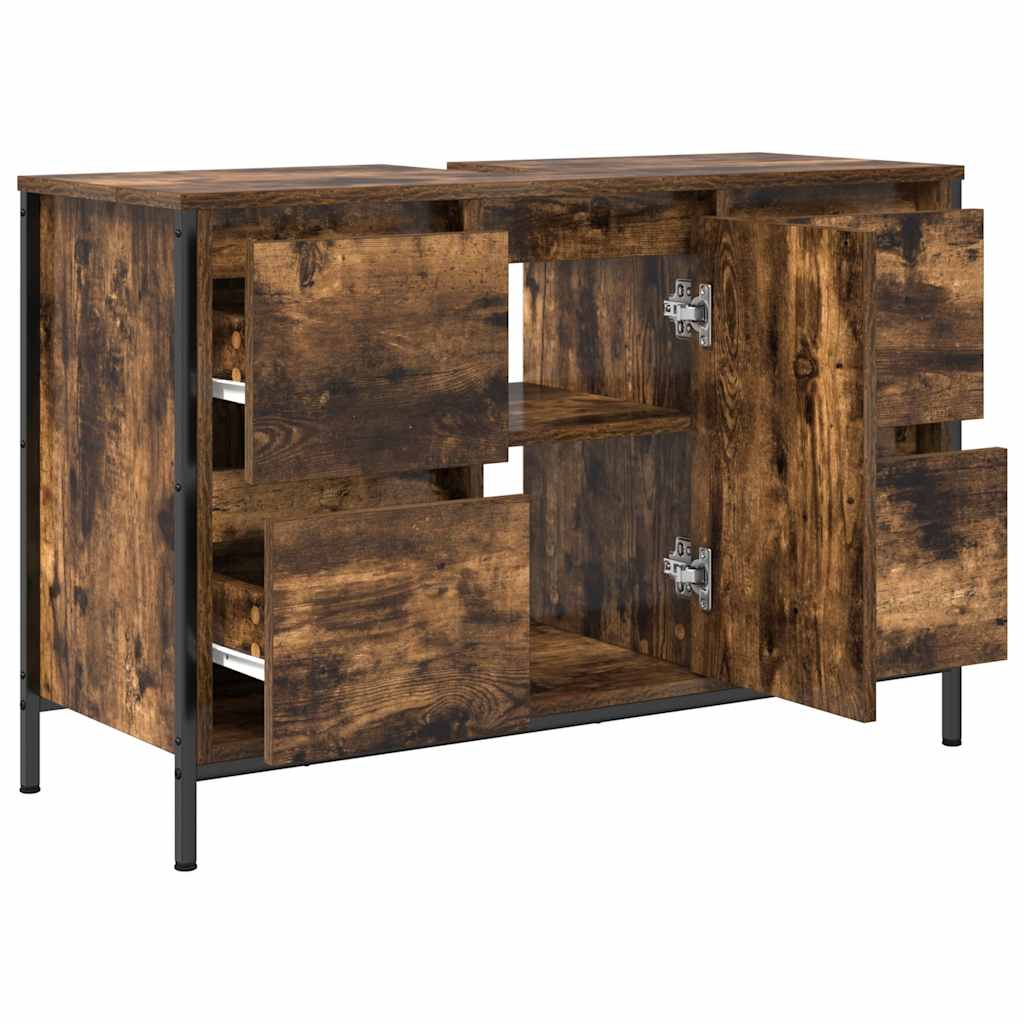 Wastafelkast met lades 90x34,5x60 cm gerookt eikenkleurig is nu te koop bij PeponiXL, paradijselijk wonen!