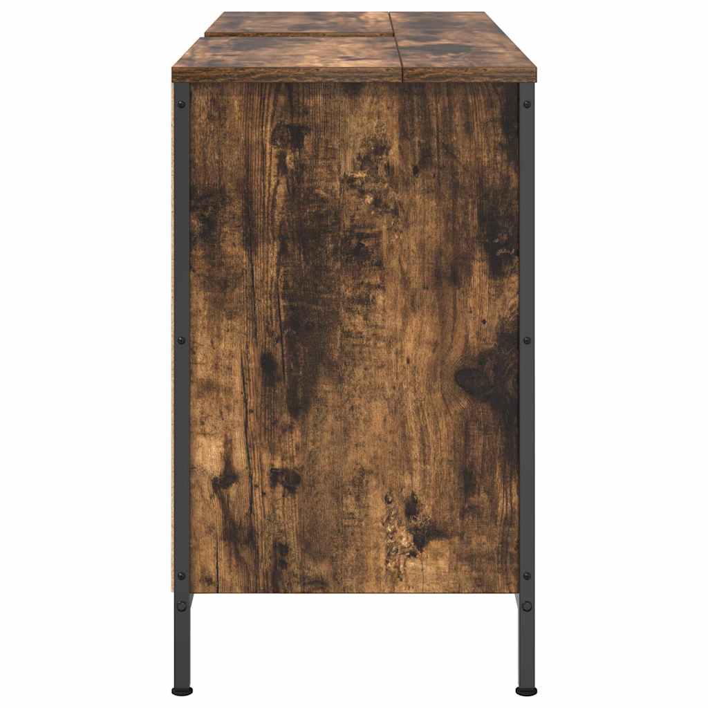 Wastafelkast met lades 90x34,5x60 cm gerookt eikenkleurig is nu te koop bij PeponiXL, paradijselijk wonen!