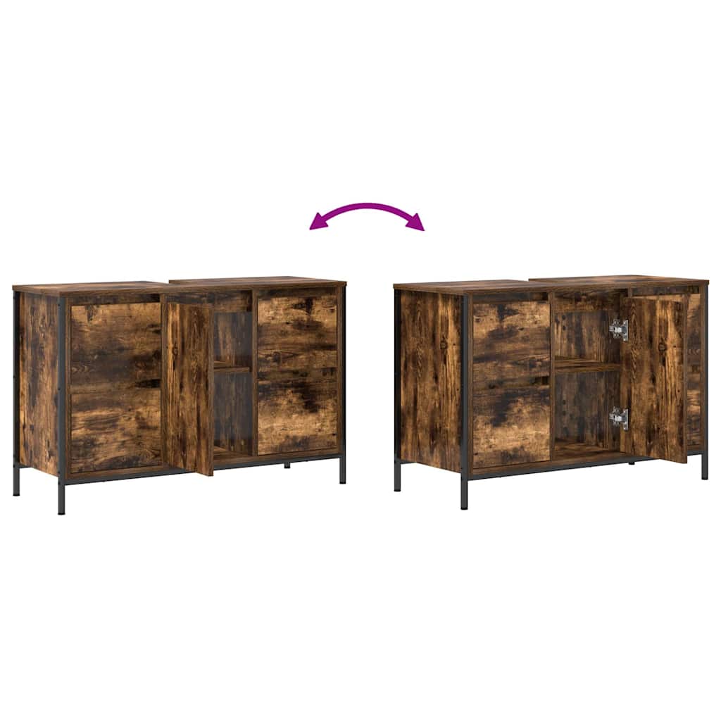 Wastafelkast met lades 90x34,5x60 cm gerookt eikenkleurig is nu te koop bij PeponiXL, paradijselijk wonen!