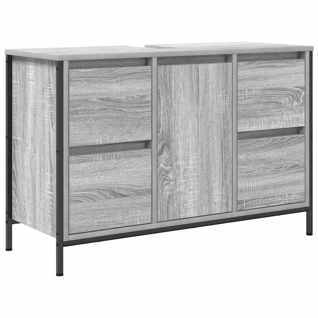Wastafelkast met lades 90x34,5x60 cm grijs Sonoma is nu te koop bij PeponiXL, paradijselijk wonen!