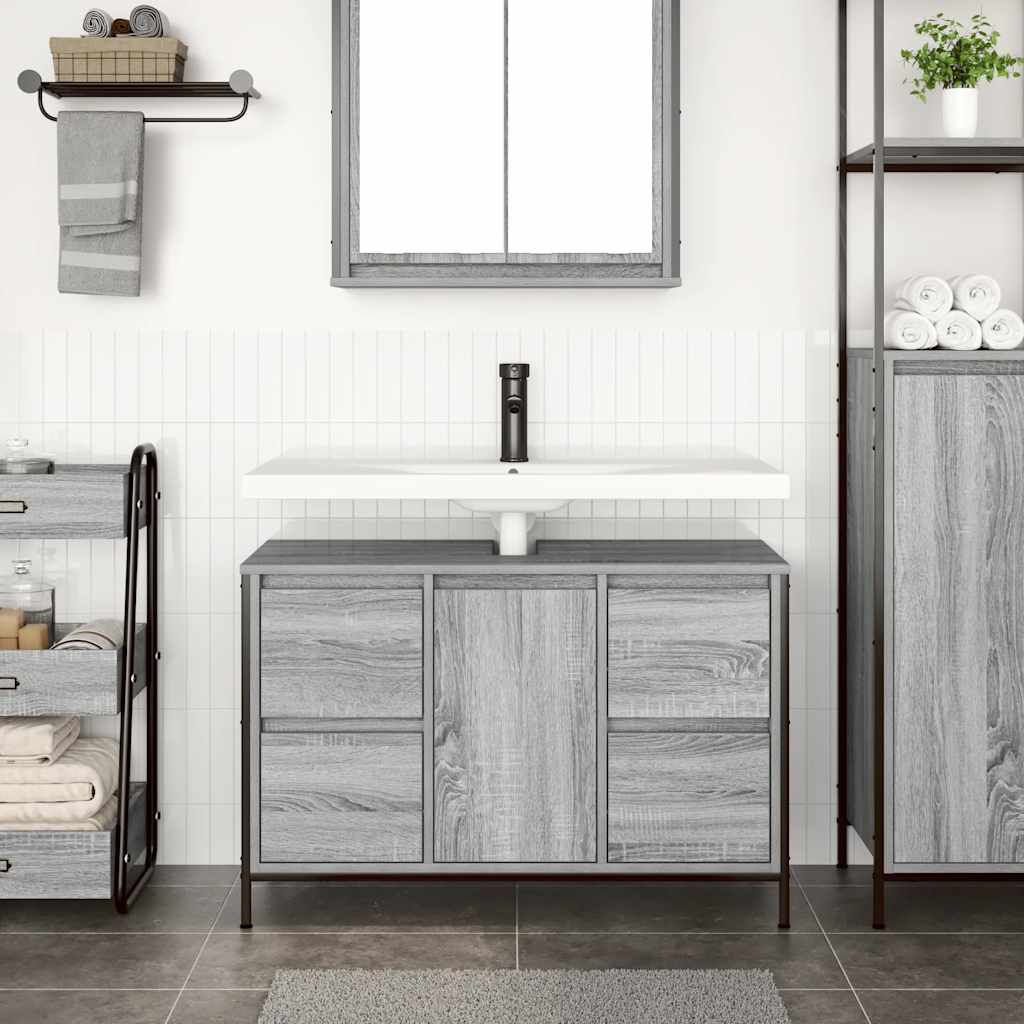 Wastafelkast met lades 90x34,5x60 cm grijs Sonoma is nu te koop bij PeponiXL, paradijselijk wonen!
