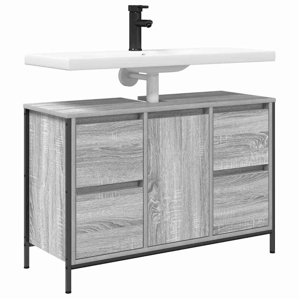 Wastafelkast met lades 90x34,5x60 cm grijs Sonoma is nu te koop bij PeponiXL, paradijselijk wonen!