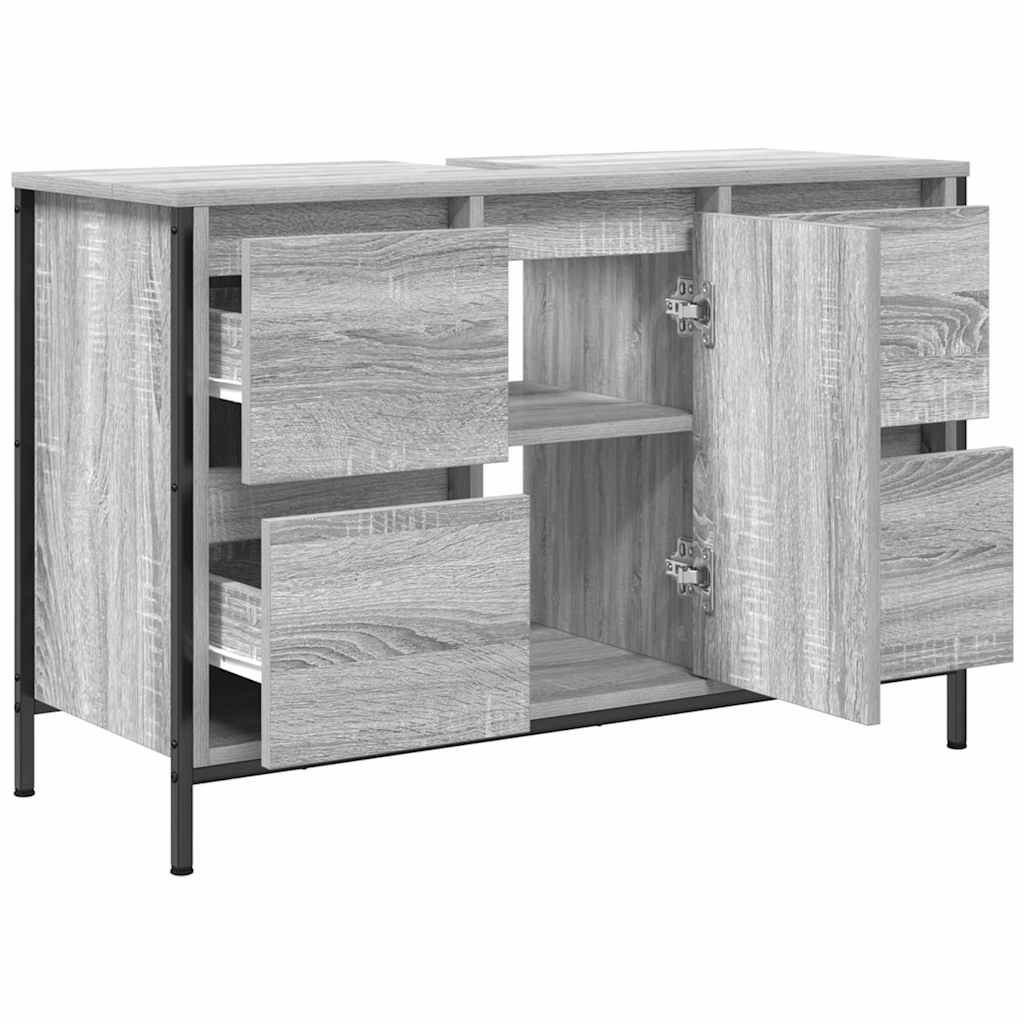 Wastafelkast met lades 90x34,5x60 cm grijs Sonoma is nu te koop bij PeponiXL, paradijselijk wonen!