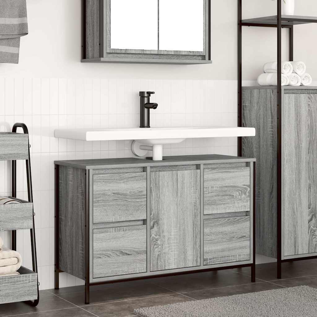 Wastafelkast met lades 90x34,5x60 cm grijs Sonoma is nu te koop bij PeponiXL, paradijselijk wonen!