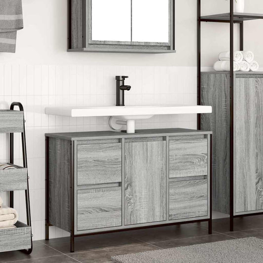 Wastafelkast met lades 90x34,5x60 cm grijs Sonoma is nu te koop bij PeponiXL, paradijselijk wonen!