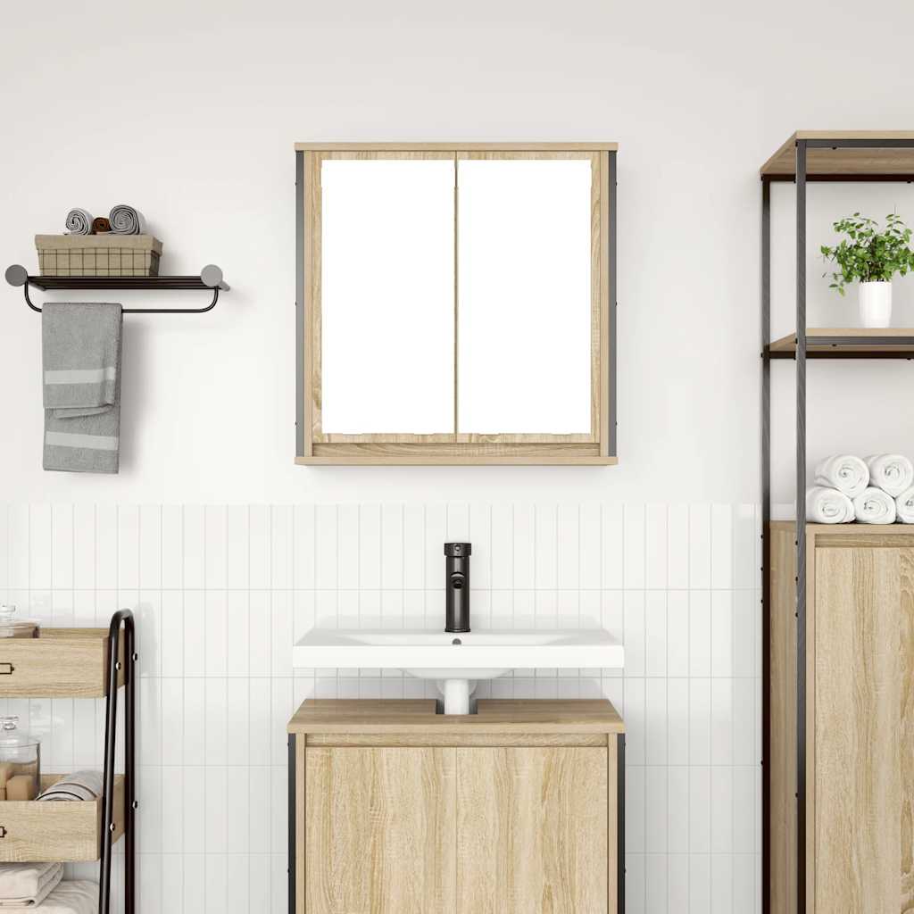 Badkamerwandkast met spiegel 60x21x60 cm sonoma eikenkleurig is nu te koop bij PeponiXL, paradijselijk wonen!