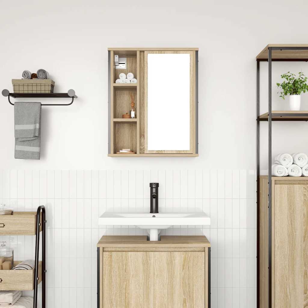 Badkamerwandkast met spiegel 50x21x60 cm sonoma eikenkleurig is nu te koop bij PeponiXL, paradijselijk wonen!