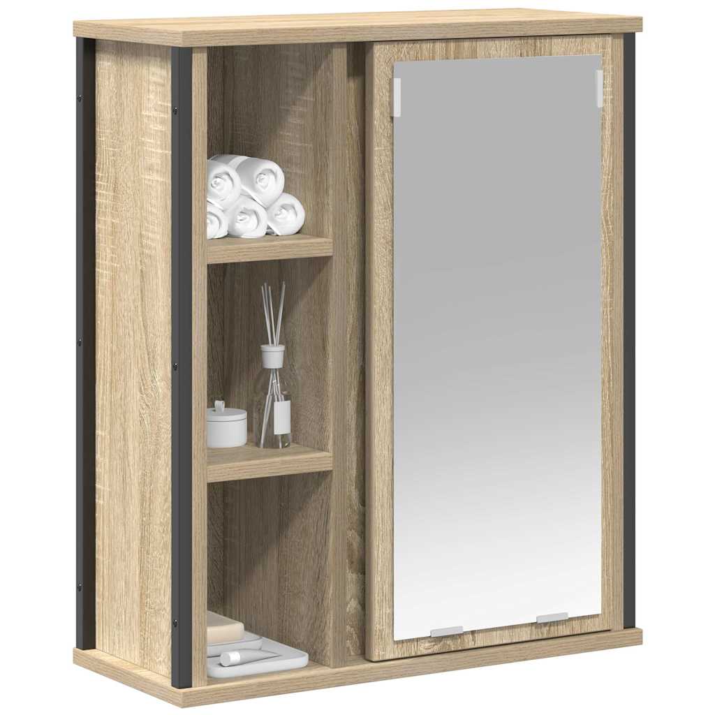 Badkamerwandkast met spiegel 50x21x60 cm sonoma eikenkleurig is nu te koop bij PeponiXL, paradijselijk wonen!
