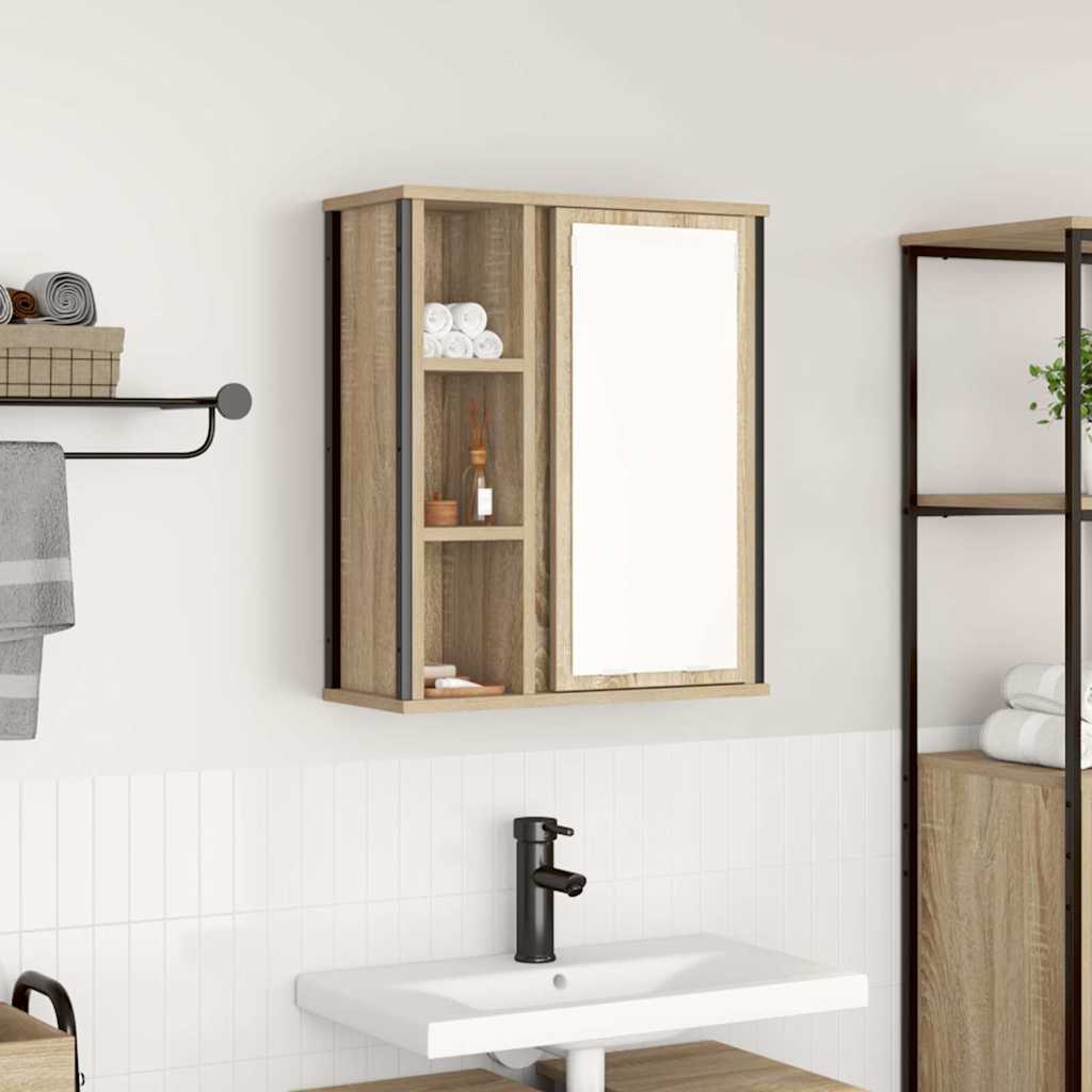 Badkamerwandkast met spiegel 50x21x60 cm sonoma eikenkleurig is nu te koop bij PeponiXL, paradijselijk wonen!