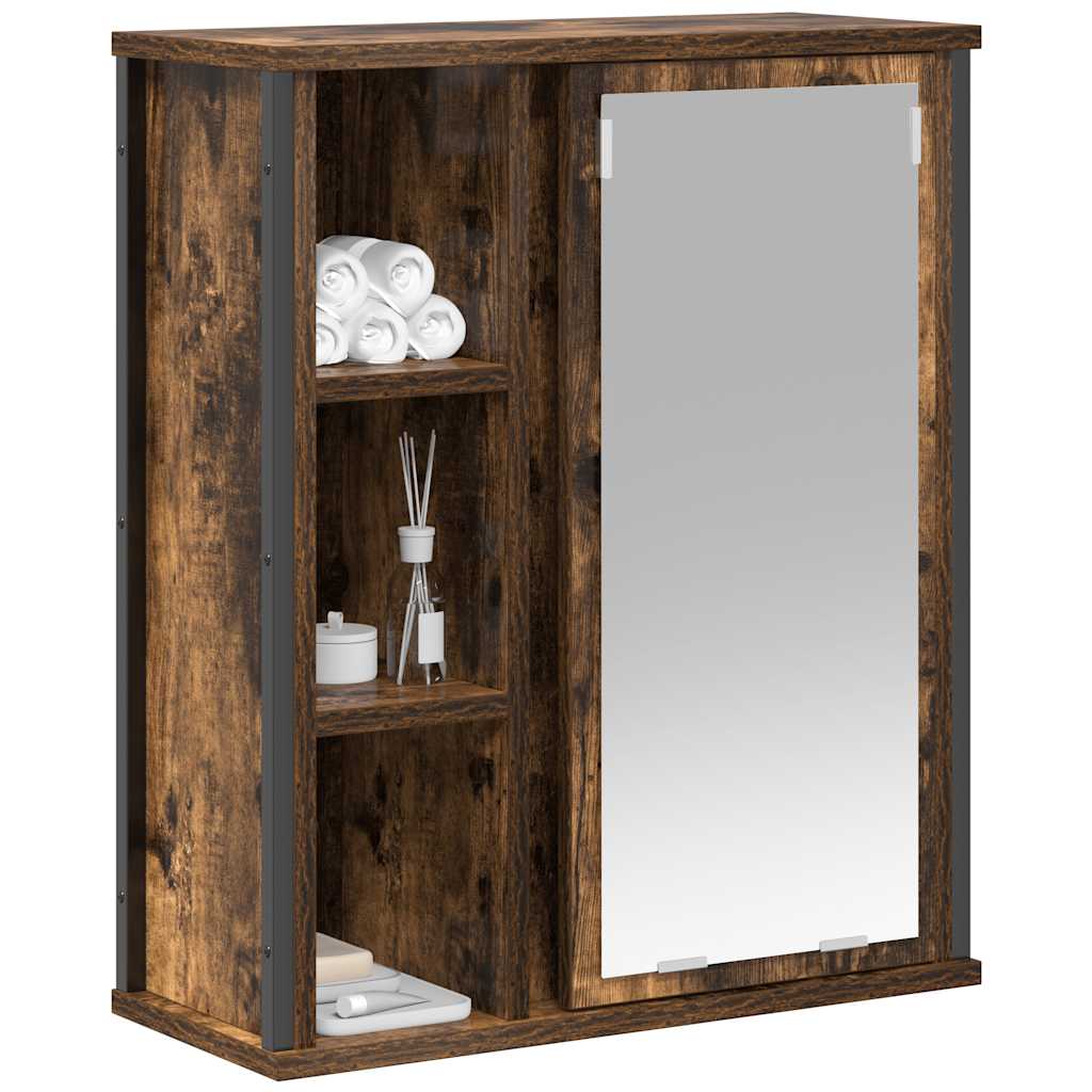 Badkamerwandkast met spiegel 50x21x60 cm gerookt eikenkleurig is nu te koop bij PeponiXL, paradijselijk wonen!