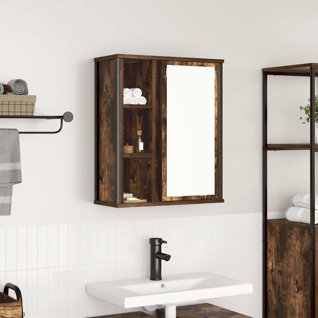 Badkamerwandkast met spiegel 50x21x60 cm gerookt eikenkleurig is nu te koop bij PeponiXL, paradijselijk wonen!