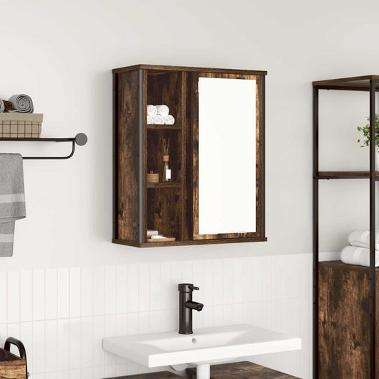 Badkamerwandkast met spiegel 50x21x60 cm gerookt eikenkleurig is nu te koop bij PeponiXL, paradijselijk wonen!
