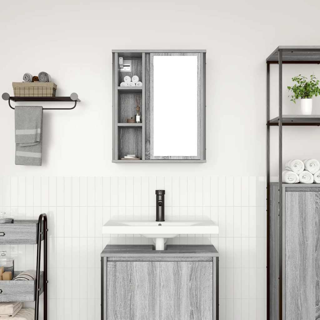 Badkamerwandkast met spiegel 50x21x60 cm Sonoma grijs is nu te koop bij PeponiXL, paradijselijk wonen!