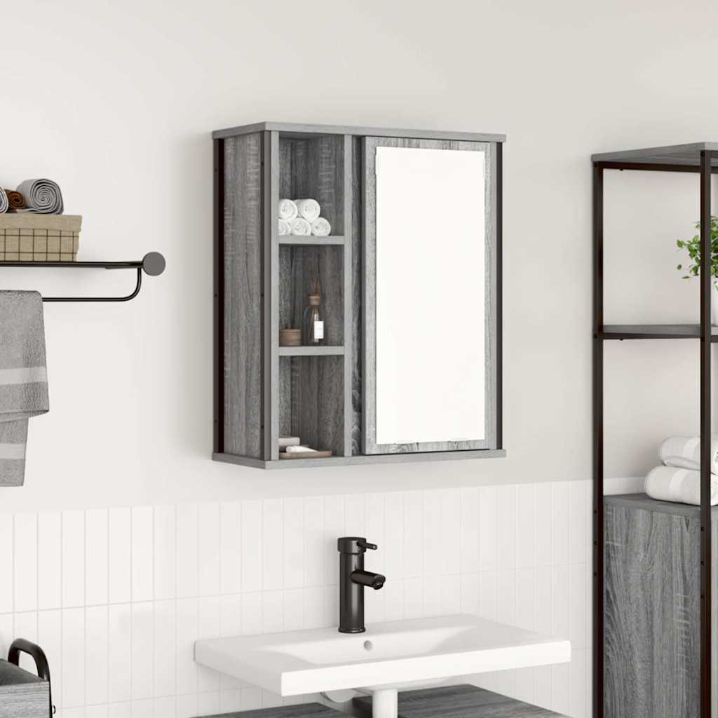 Badkamerwandkast met spiegel 50x21x60 cm Sonoma grijs is nu te koop bij PeponiXL, paradijselijk wonen!