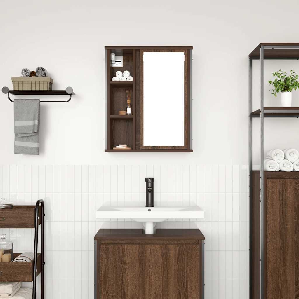 Badkamerwandkast met spiegel 50x21x60 cm bruin eikenkleurig is nu te koop bij PeponiXL, paradijselijk wonen!